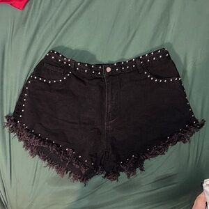 Studded Black Denim Shorts